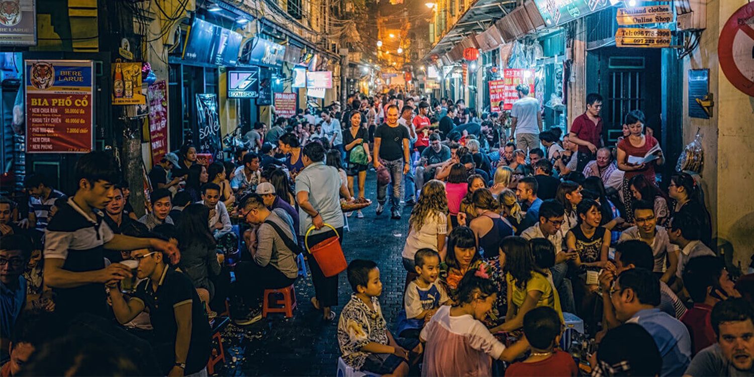 Economy at night as seen from “beer war” on the old town of Hanoi